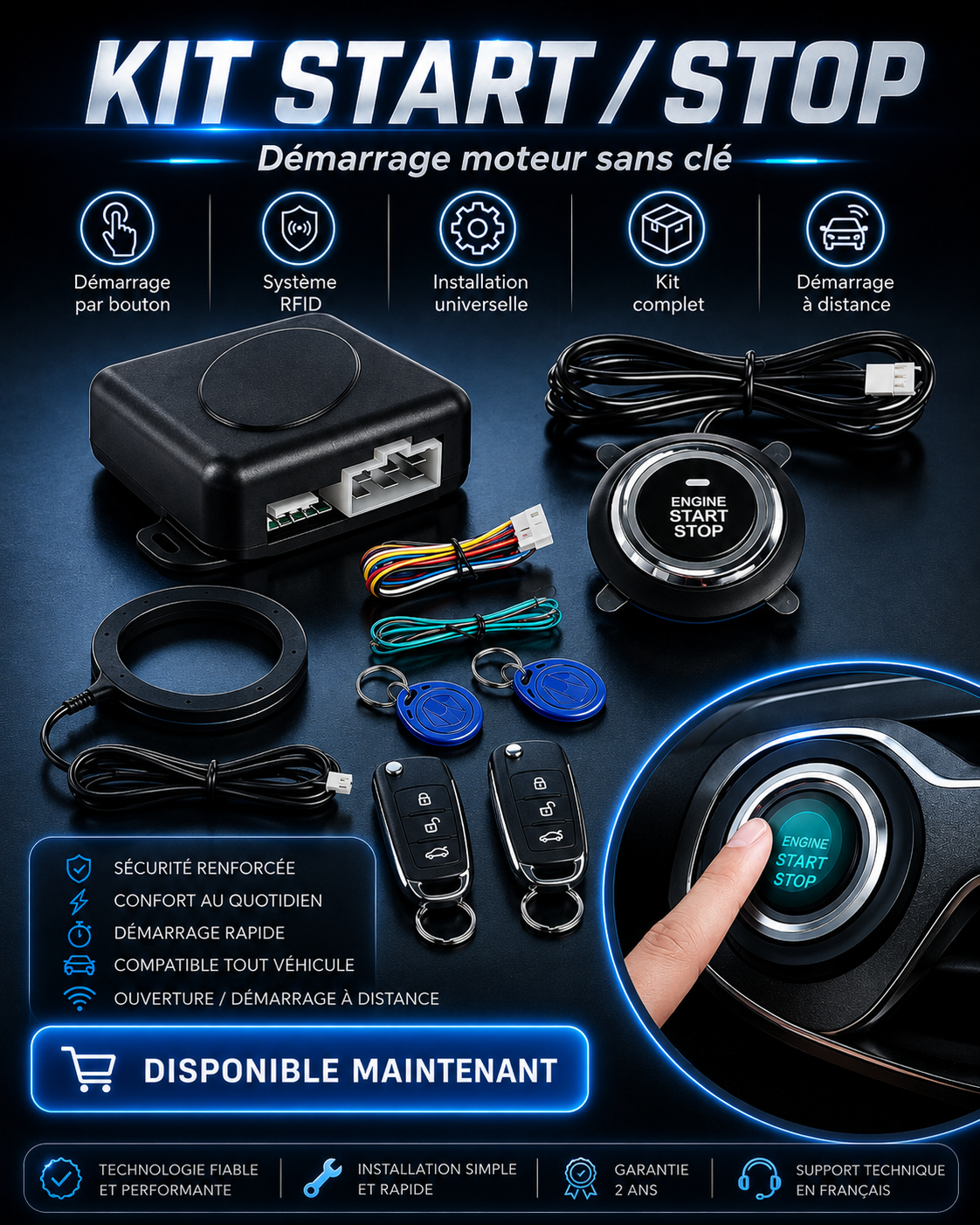 Kit Start/Stop Intelligent avec Démarrage à Distance – Système RFID Universel pour Voiture